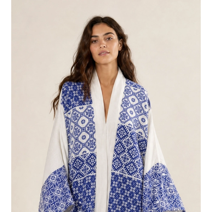 İZNİK BORDÜR DETAYLI MÜSLİN KAFTAN