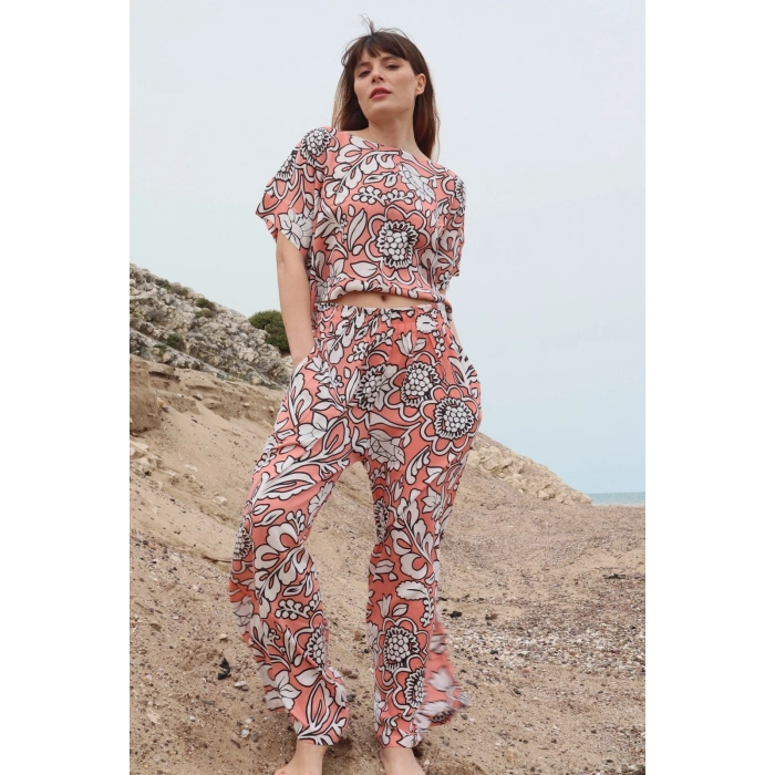 FLORAL DESEN VİSKON BLUZ & PANTOLON TAKIM