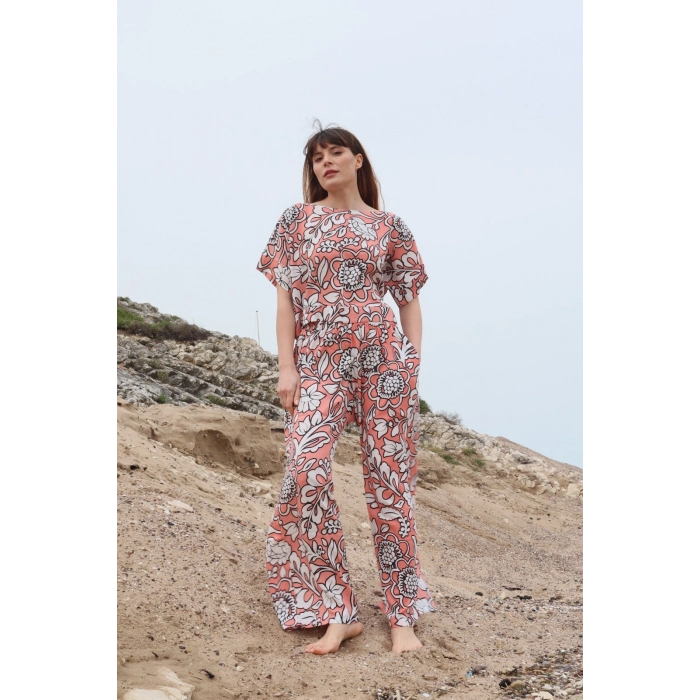 FLORAL DESEN VİSKON BLUZ & PANTOLON TAKIM