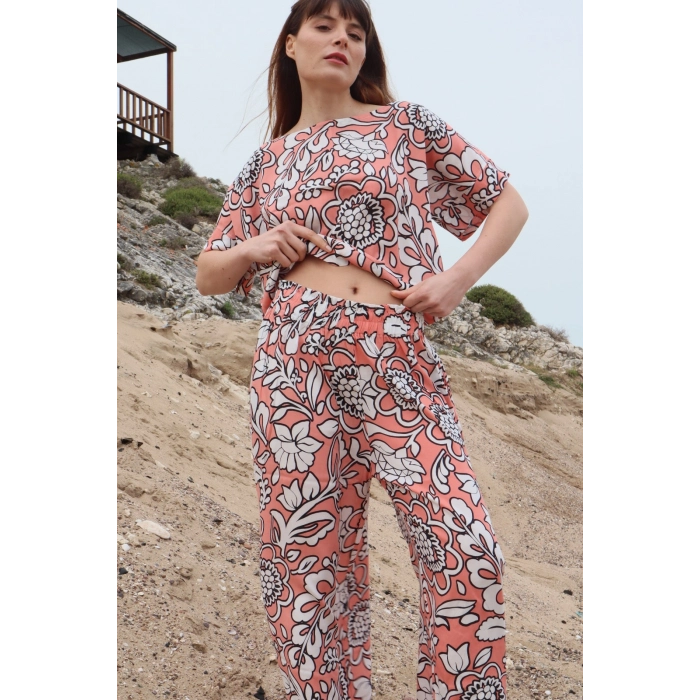 FLORAL DESEN VİSKON BLUZ & PANTOLON TAKIM