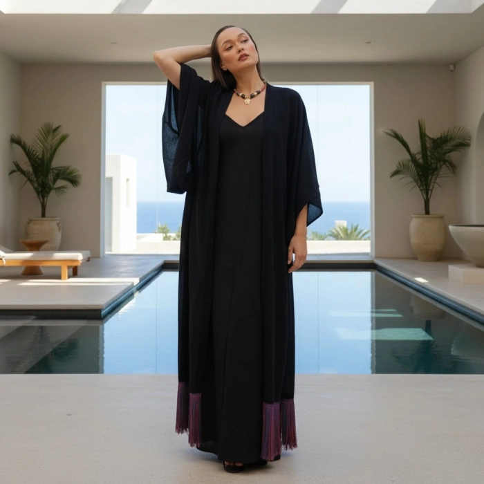 JÜLİDE PÜSKÜL DETAYLI KAFTAN / Siyah