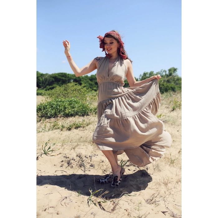 EVA KATLI SIRTI AÇIK MUSLİN BOHO ELBİSE