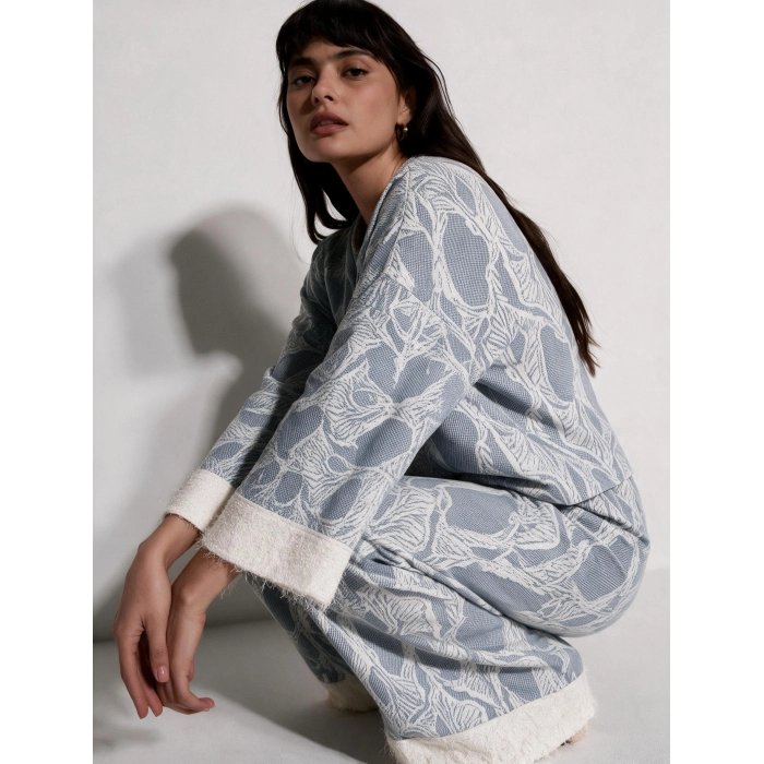 LAPİS JAKAR DESENLİ TRİKO PANTOLON & BLUZ TAKIM