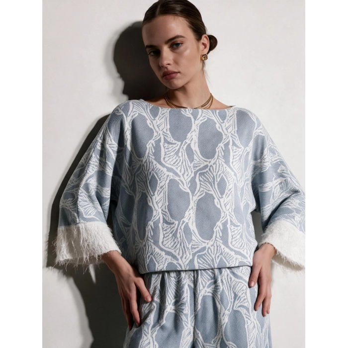 LAPİS JAKAR DESENLİ TRİKO PANTOLON & BLUZ TAKIM