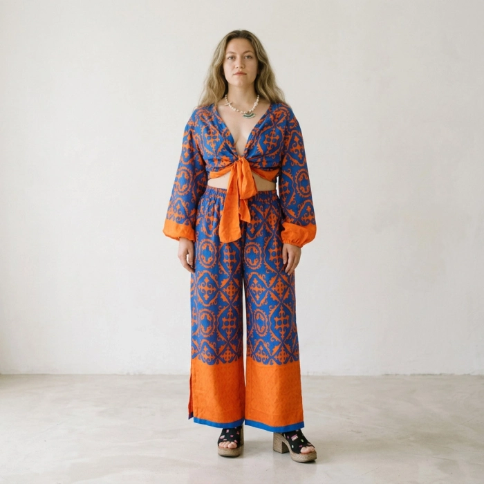 LEYLA BAĞLAMALI CROP & PANTOLON TAKIM / turuncu