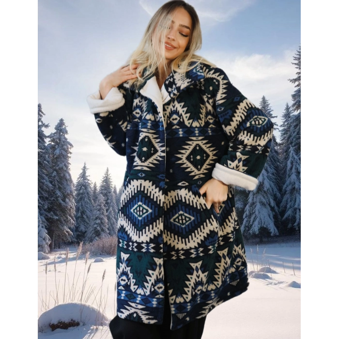 NAVAJO POLAR KİLİM DESEN PALTO