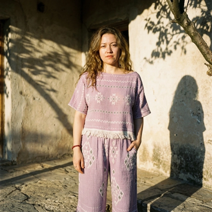 NOMADİC BOHEM STİL PAMUK BLUZ PANTOLON TAKIM