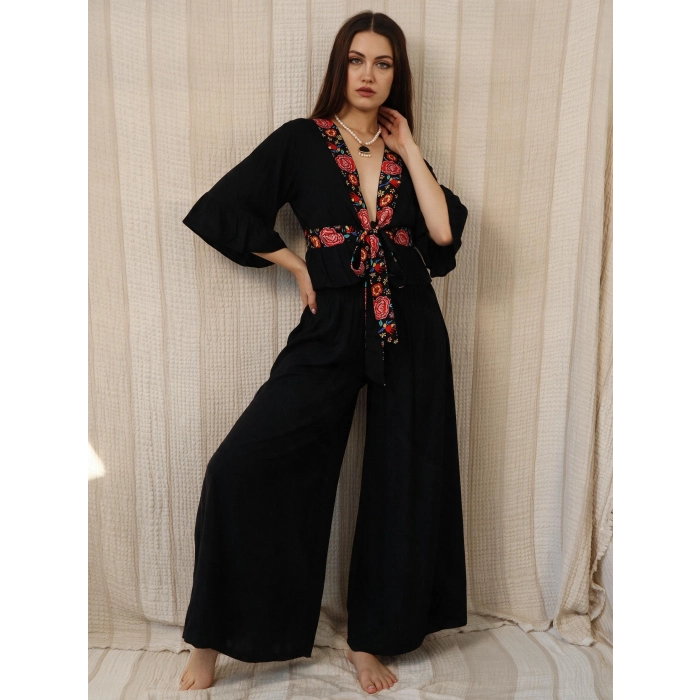 PAMİRA VİSKON PANT & BLUZ TAKIM Siyah