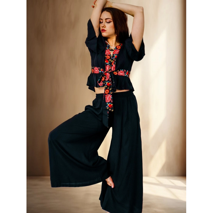 PAMİRA VİSKON PANT & BLUZ TAKIM Siyah