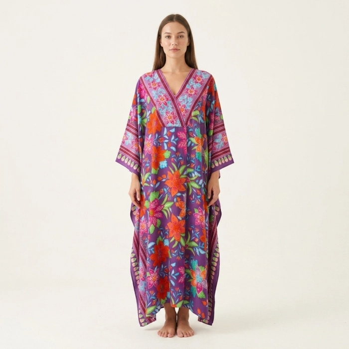 PHUKET ÇİÇEK DESENLİ VİSKON KAFTAN ELBİSE