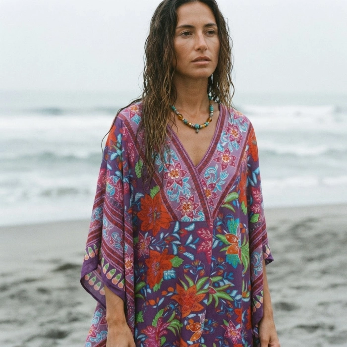 PHUKET ÇİÇEK DESENLİ VİSKON KAFTAN ELBİSE