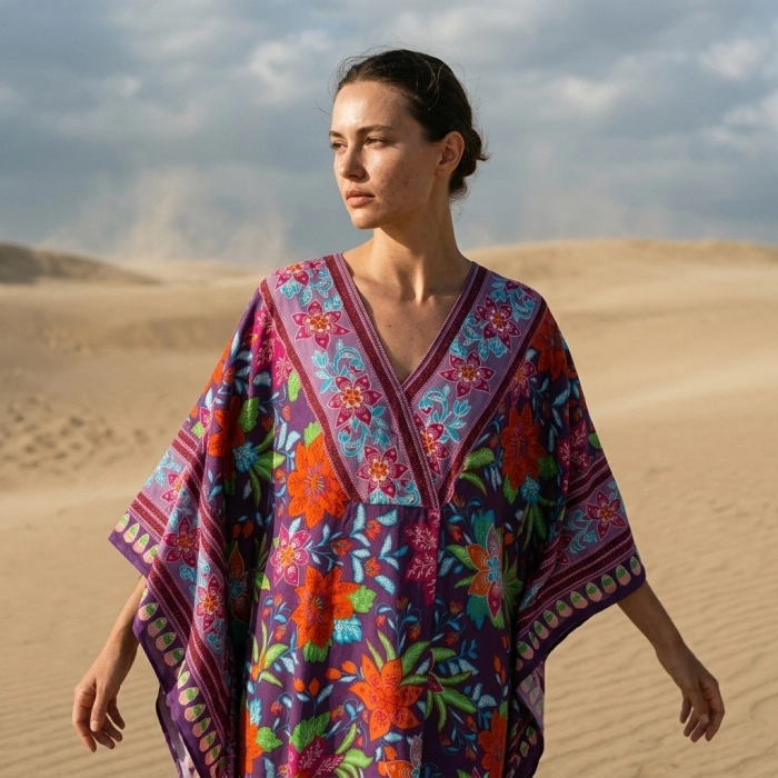 PHUKET ÇİÇEK DESENLİ VİSKON KAFTAN ELBİSE