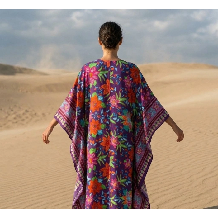 PHUKET ÇİÇEK DESENLİ VİSKON KAFTAN ELBİSE