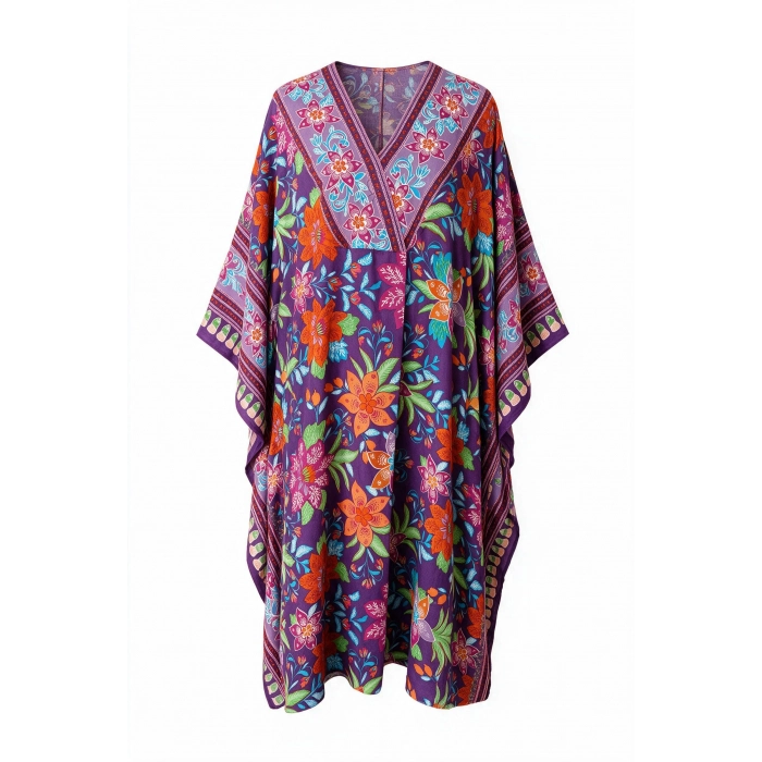PHUKET ÇİÇEK DESENLİ VİSKON KAFTAN ELBİSE