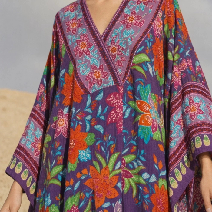 PHUKET ÇİÇEK DESENLİ VİSKON KAFTAN ELBİSE