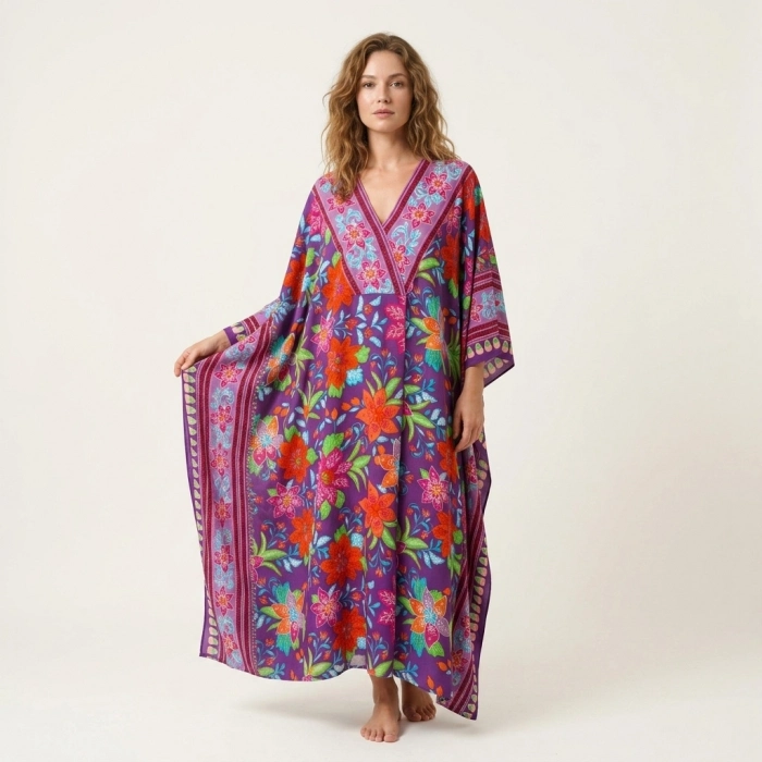 PHUKET ÇİÇEK DESENLİ VİSKON KAFTAN ELBİSE