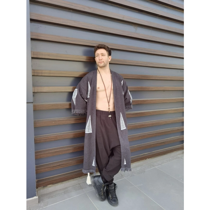 PYRAMID TAHTA BASKI KAFTAN / siyah