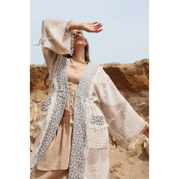 LAKLAKHAN JAKAR DOKUMA MÜSLİN KAFTAN