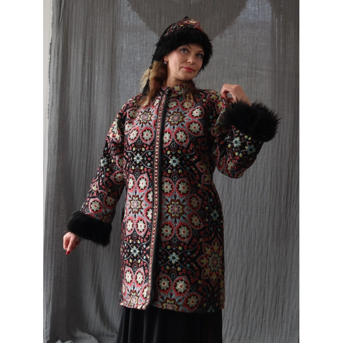 RUMİ JAKAR DOKUMA ÇİNİ DESEN PALTO