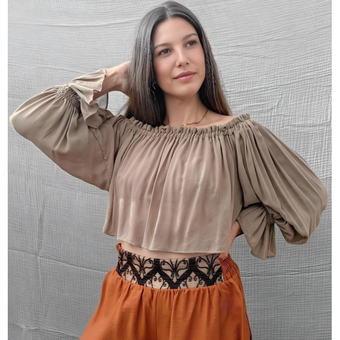 SAHRA MADONNA YAKA CROP BLUZ / Vizon