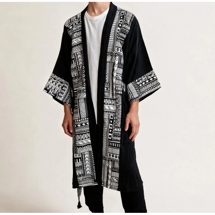 TRIBAL BORDÜR DETAYLI BOHEM MÜSLİN KAFTAN