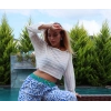 CROP FİLE BLUZ / Beyaz