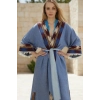 TARSUS KİLİM BORDÜRLÜ DOKUMA KAFTAN / mavi