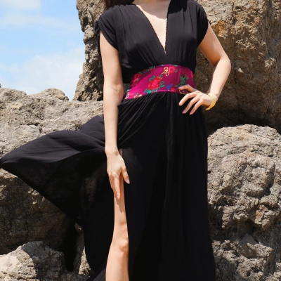 HELEN BELİ YAZMA ELBİSE / SİYAH