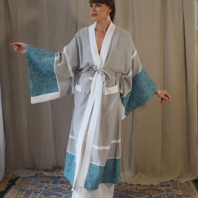 RUMİ ÇİNİ BASKILI PAMUK KAFTAN