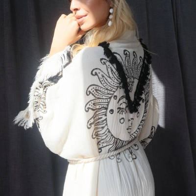 SHAMAN TAHTA BASKILI MÜSLİN KAFTAN