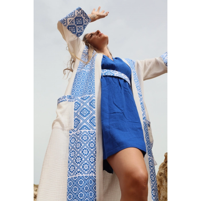 İZNİK BORDÜR DETAYLI MÜSLİN KAFTAN