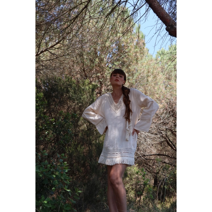 İRİS PAMUK PÜSKÜL DETAYLI BOHO ELBİSE