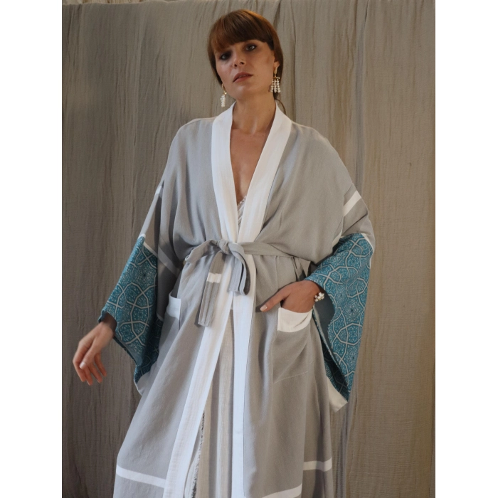 RUMİ ÇİNİ BASKILI PAMUK KAFTAN