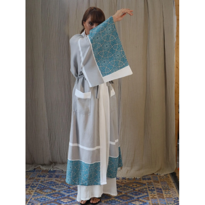 RUMİ ÇİNİ BASKILI PAMUK KAFTAN