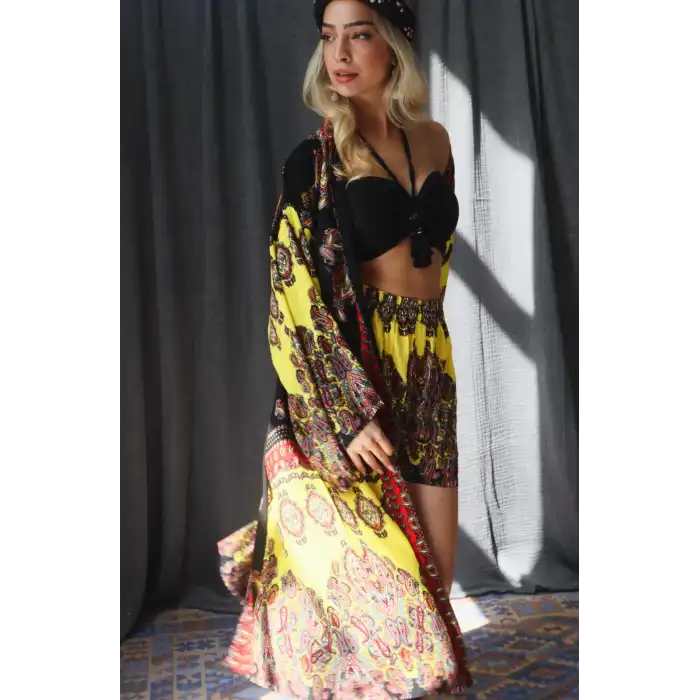 JAKARTA ŞAL DESEN VİSKON KİMONO & ŞORT TAKIM