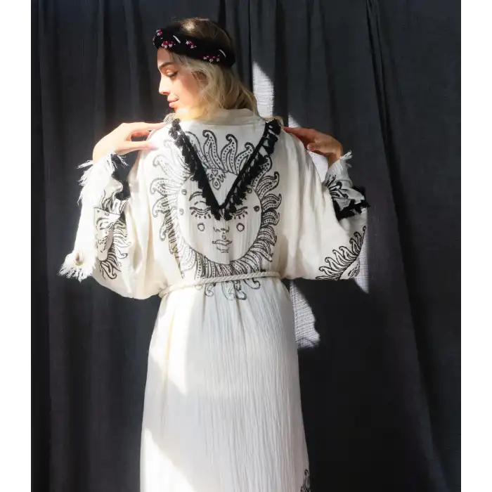 SHAMAN TAHTA BASKILI MÜSLİN KAFTAN
