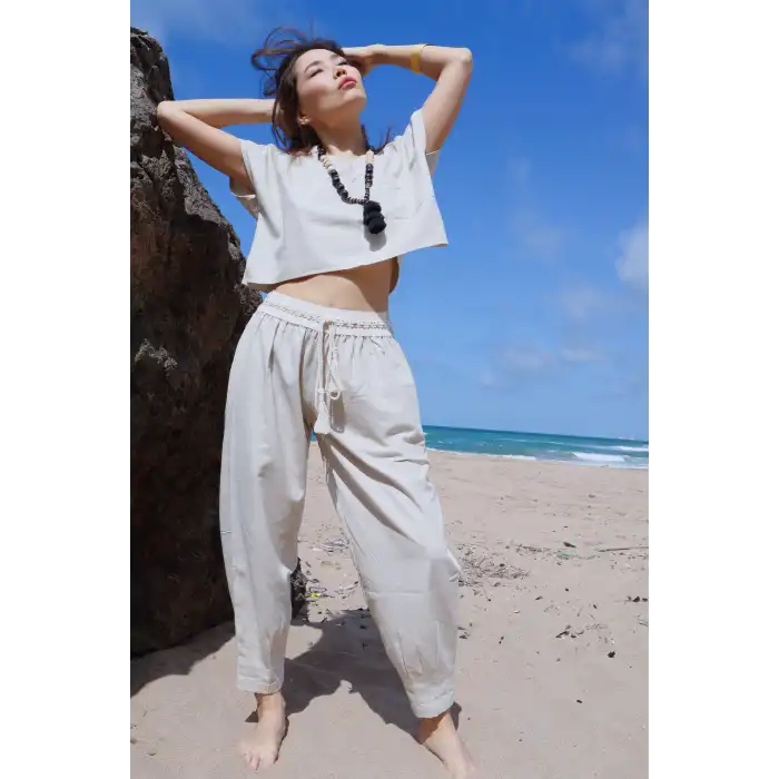 LAVANDA KETEN KARIŞIMLI BLUZ & PANTOLON TAKIM