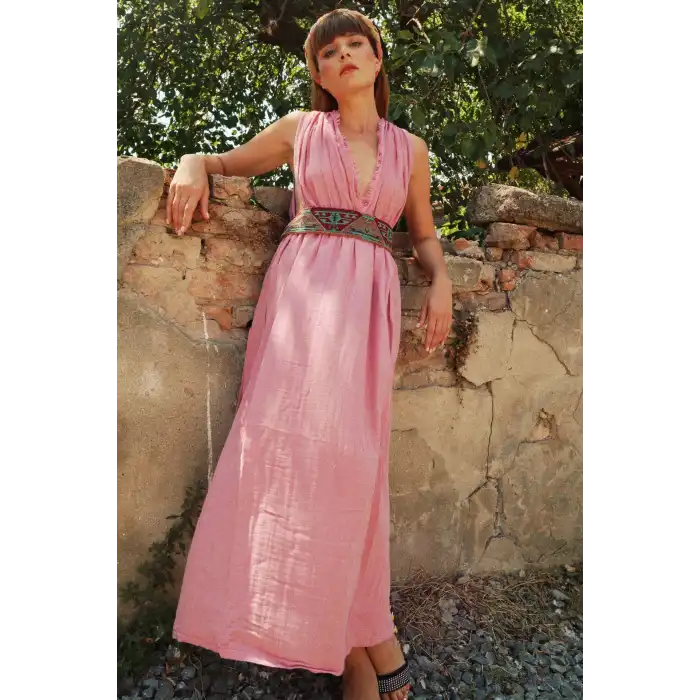 AZİZE BOHEM STİL MÜSLİN ELBİSE / Vintage Pembe