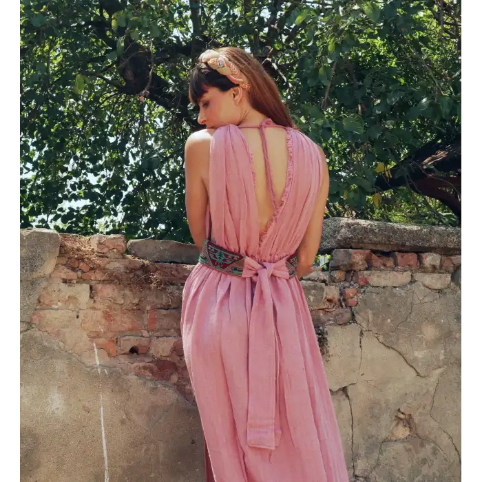 AZİZE BOHEM STİL MÜSLİN ELBİSE / Vintage Pembe