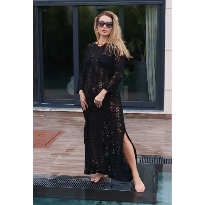 SİYAH FİLE MAKSİ ELBİSE