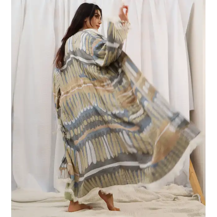 TOTEM DOKUMA JAKAR PAMUK KİMONO / Bej