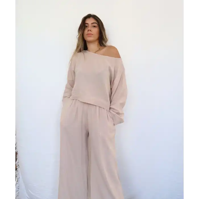 SOUL MÜSLİN BLUZ & PANTOLON TAKIM / bej