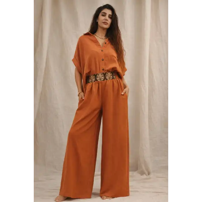 SAHRA BOHEM BOL PAÇA PANTOLON / Kiremit