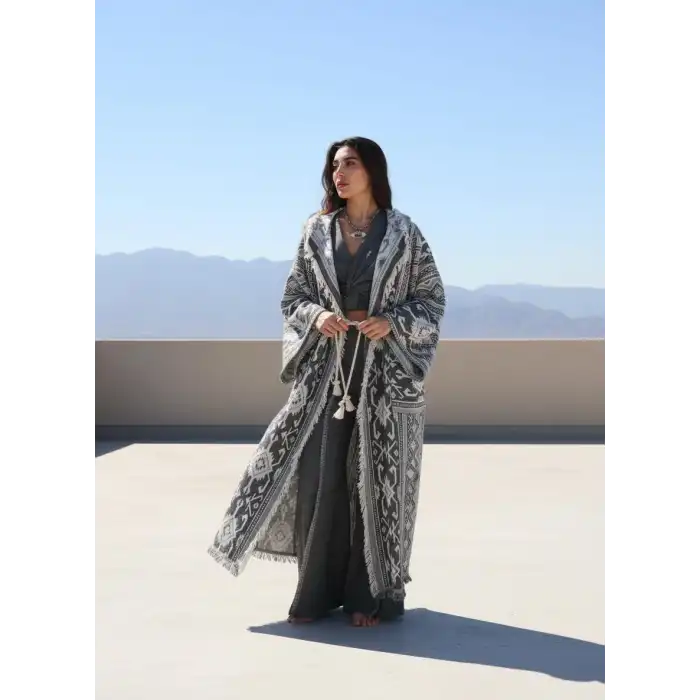 OTUKEN PAMUK KAPŞONLU BOHEM & ETNİK KİMONO KADIN