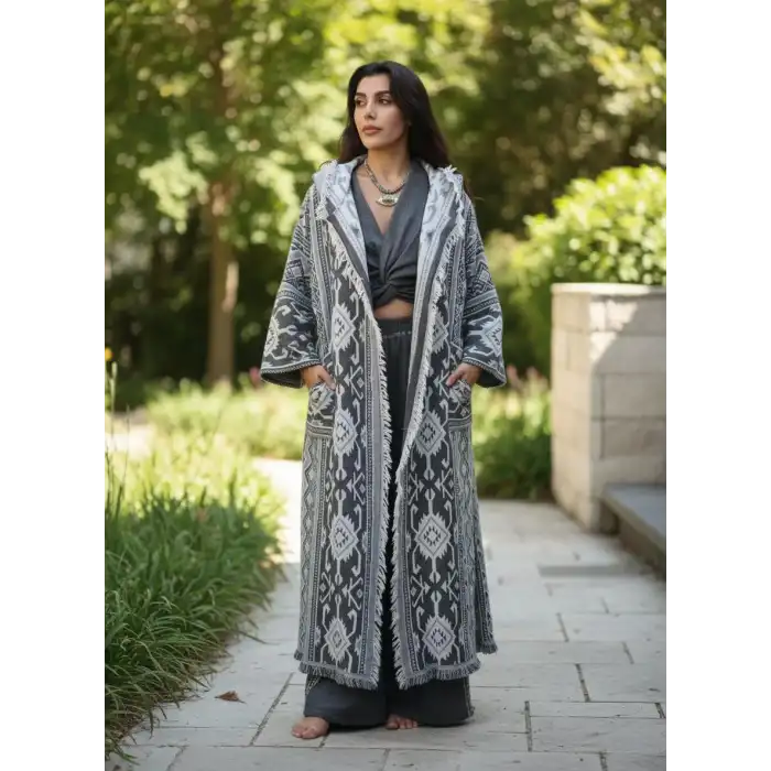 OTUKEN PAMUK KAPŞONLU BOHEM & ETNİK KİMONO KADIN