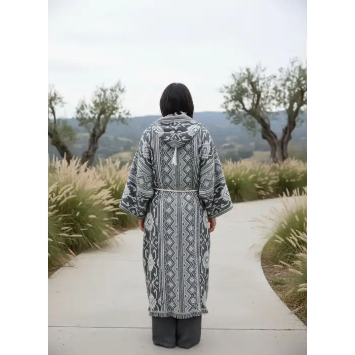 OTUKEN PAMUK KAPŞONLU BOHEM & ETNİK KİMONO KADIN