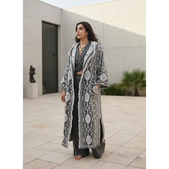 OTUKEN PAMUK KAPŞONLU BOHEM & ETNİK KİMONO KADIN