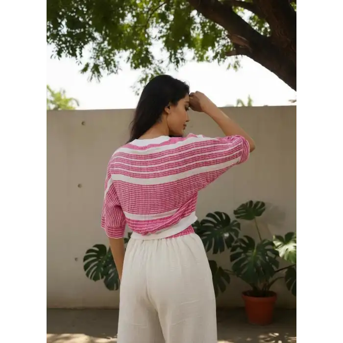 MUMBAI MÜSLİN CROP & PANTOLON TAKIM / Fuşya