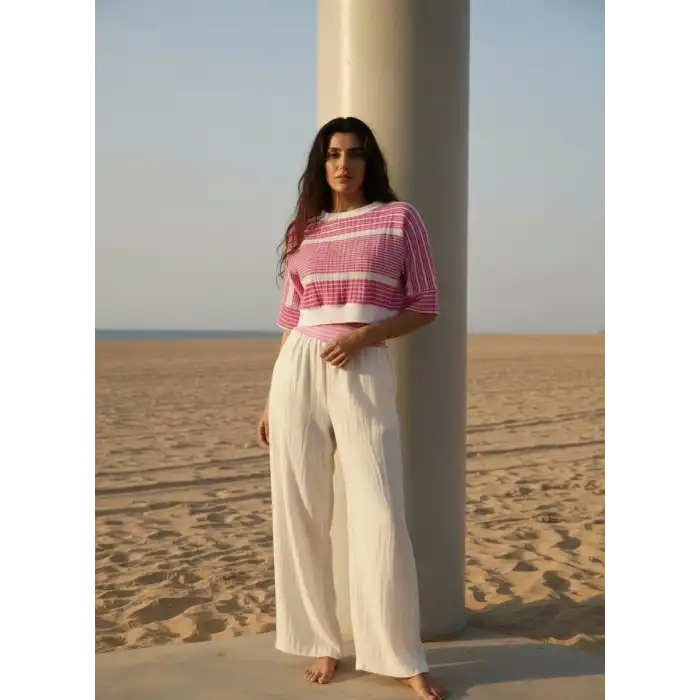 MUMBAI MÜSLİN CROP & PANTOLON TAKIM / Fuşya