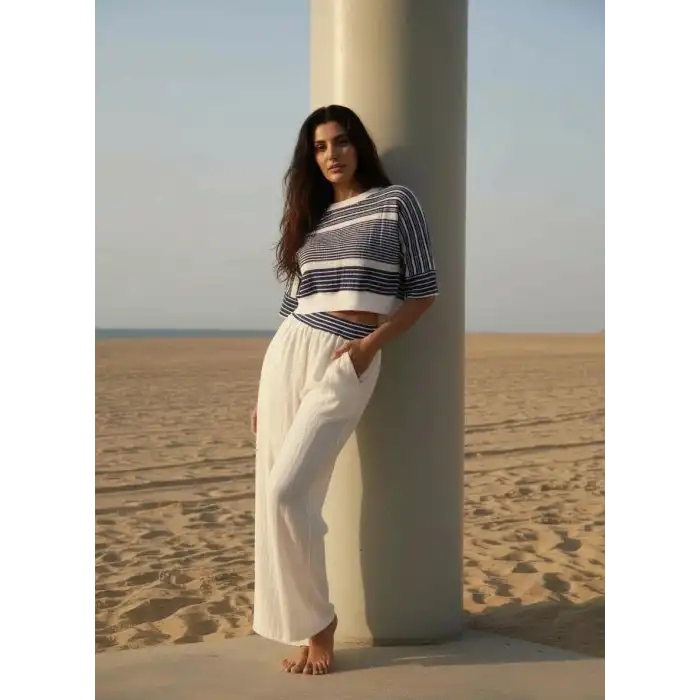 MUMBAI MÜSLİN CROP & PANTOLON TAKIM / Lacivert